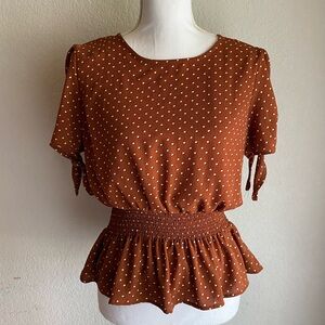 Elegant Brown Polka Dot Blouse